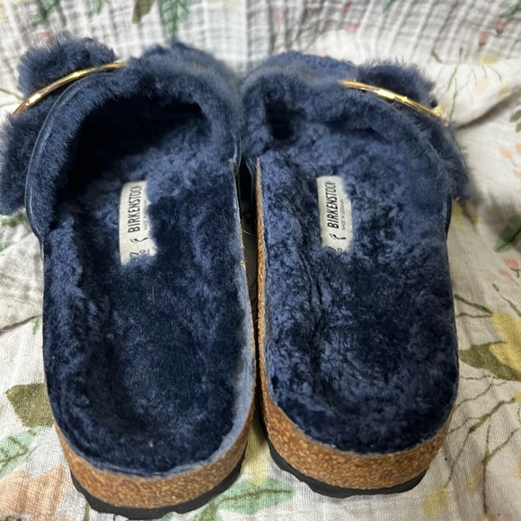 Birkenstock Madrid Big Buckle Shearling Blue Oiled Leather Sandals EU37 US6/6.5 - Picture 3 of 6